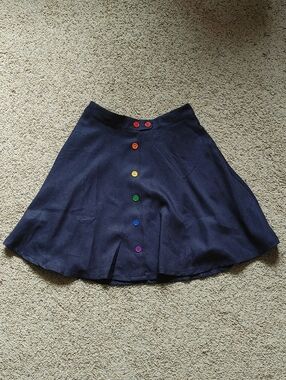 Modcloth Navy Circle Skirt with Rainbow Front Buttons